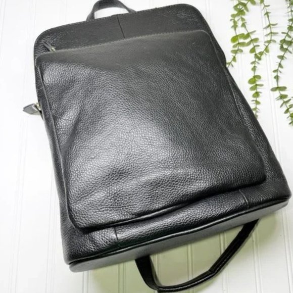 L. Credi Bags L Credi Black Pebbled Leather Adjustable Backpack